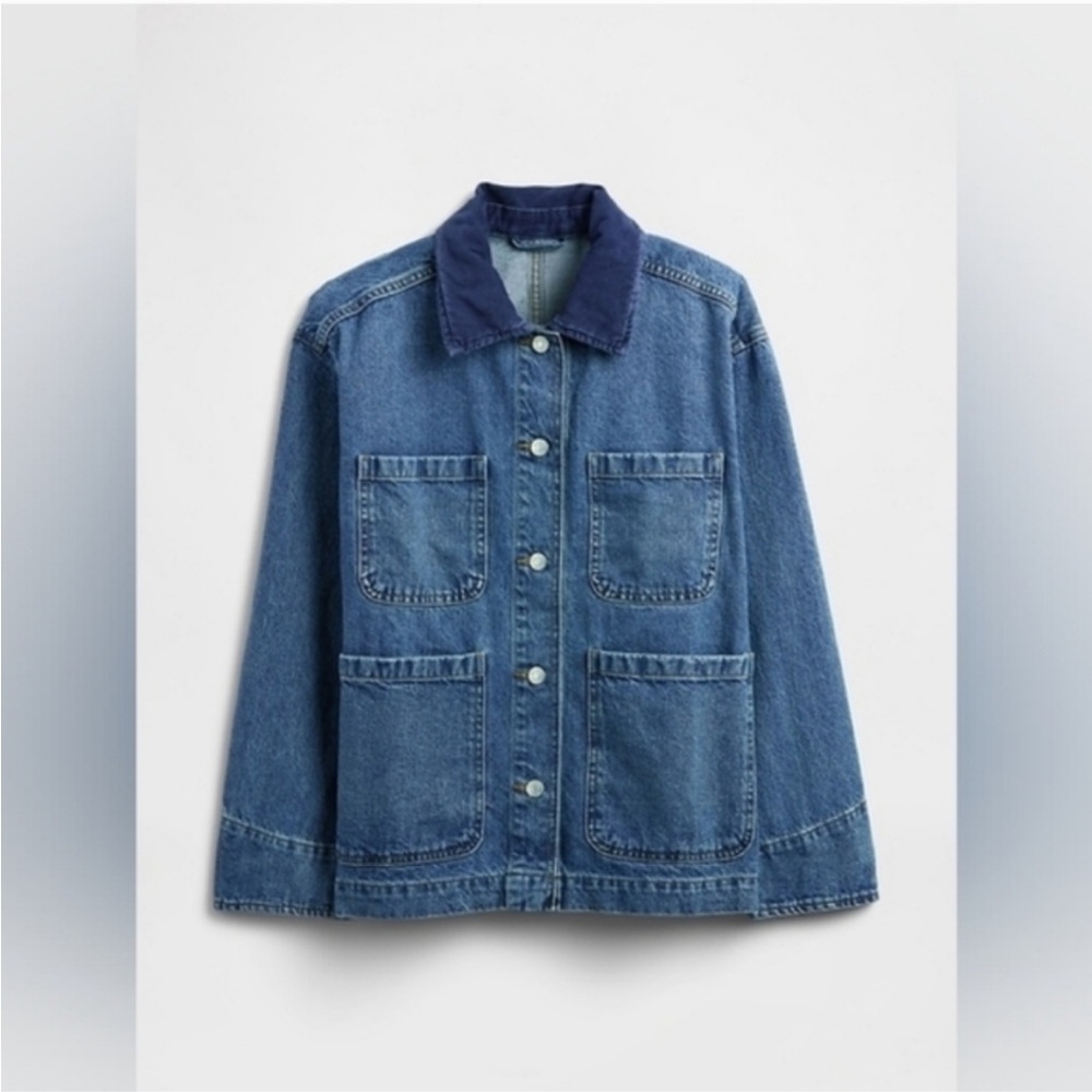 Gap Relaxed Denim Chore Barn Jacket in Medium Wash, M